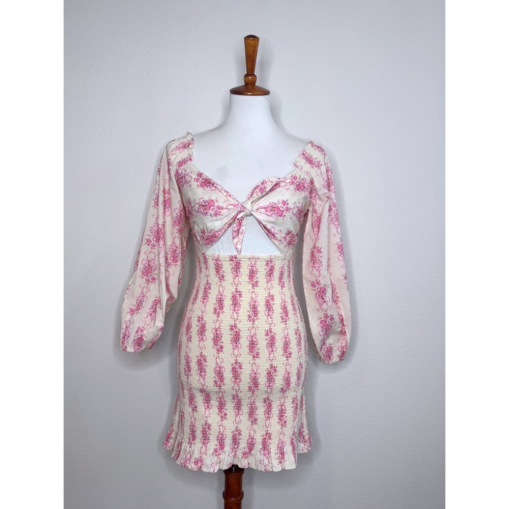 LOVESHACKFANCY Kyndra Mini Dress XS French Lilac Smocked Pink Coquette